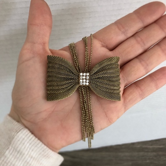 Vtg Gold Bow Rhinestone Necklace - Picture 15 of 15